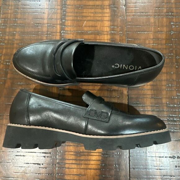 Vionic black chunky lug sole loafers shoes 7 Cheryl II slip ons - Picture 8 of 8
